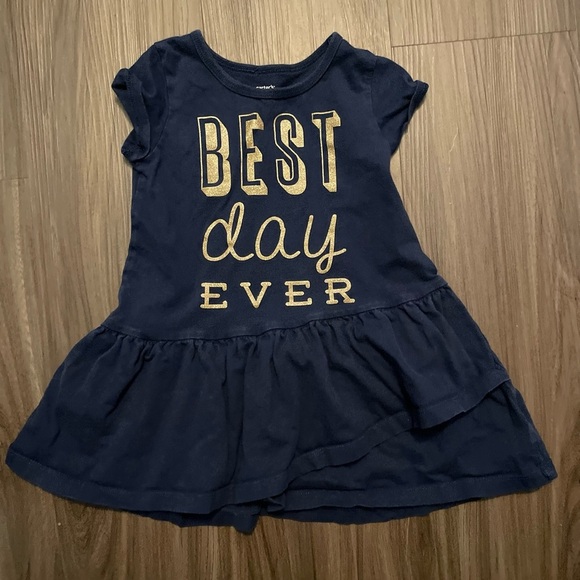 Carter's Blue and Gold “Best Day Ever “ Flutter Sleeve Sundress size 2T - Picture 1 of 5